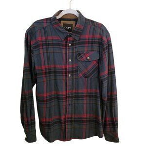 CQR Sustainable Cotton Plaid Flannel Shirt Size L Soft Dark Academia Plaid Flann